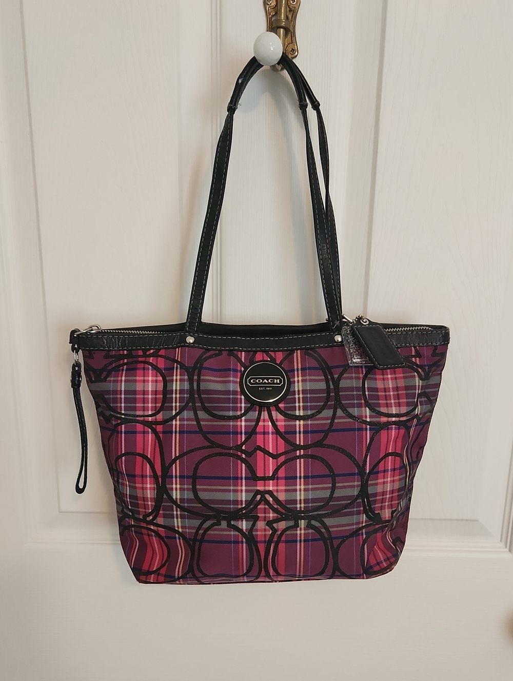 Coach Poppy Tartan Plaid Signature Tote